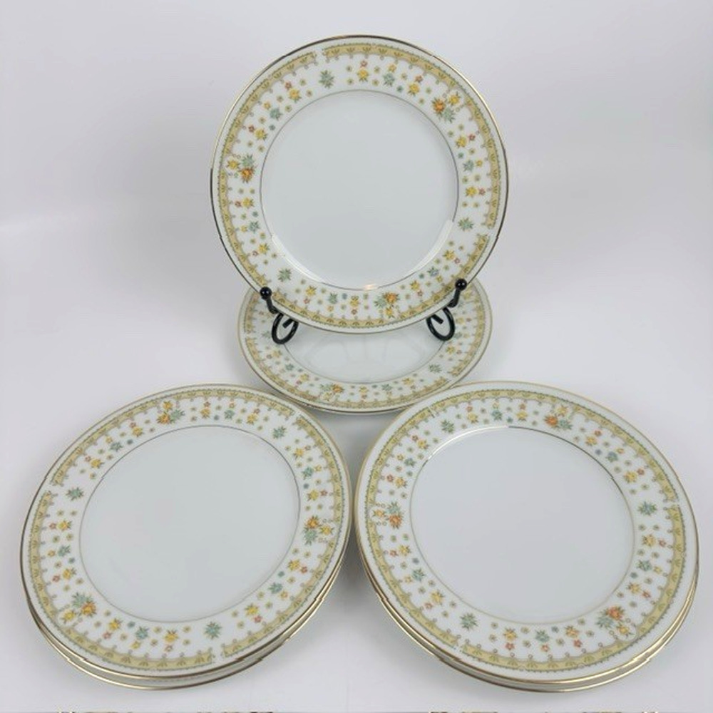 Fine China of Japan Garden Bouquet 6-Bread&Butter Plate Green&Yellow Edge Flower